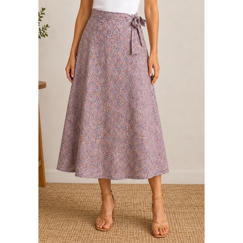 Vintage Floral Wrap Midi Skirt Sz 8 Womens Cottagecore Prairie Ditsy Floral Boho